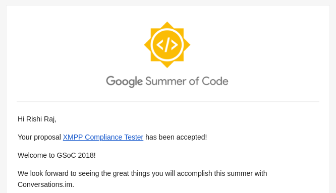 GSoC '18 selection e-mail